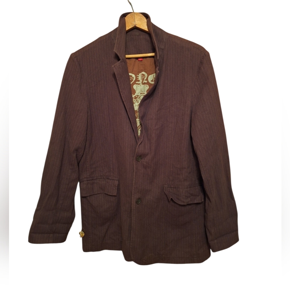 Vintage 2004 Mossimo 100% Cotton Relaxed Brown oversize Striped Blazer Large Y2K